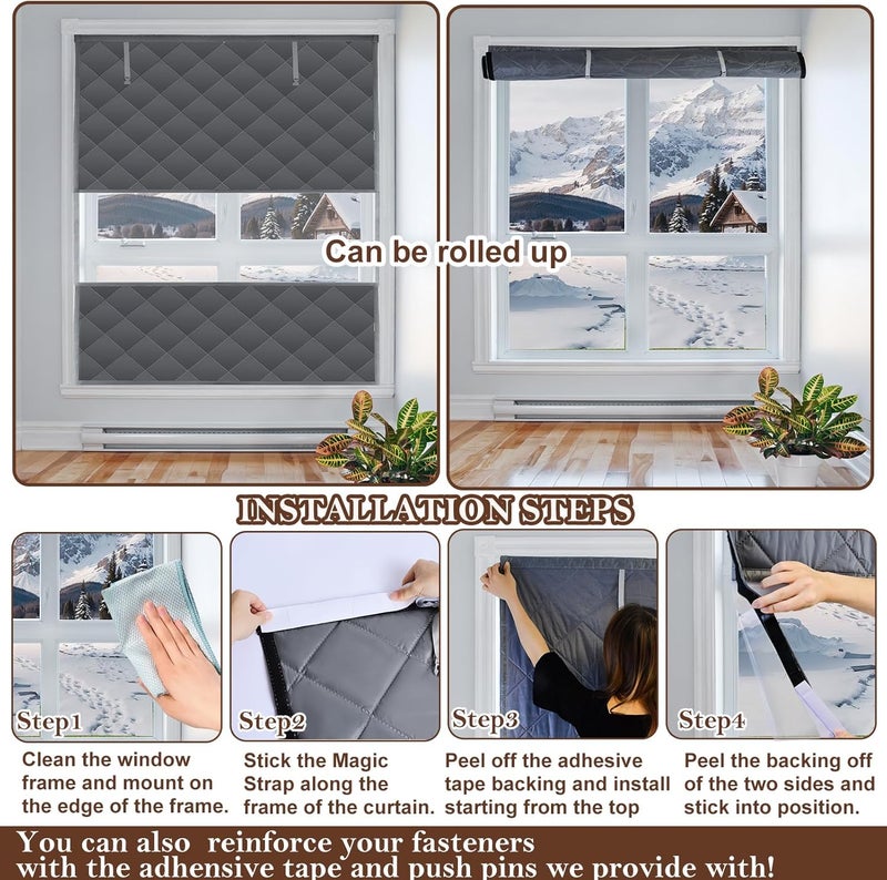 Jeyeou Visible Thermal Window Insulation Kit for Winter, Winterizing Insulated Window Cover Waterproof Oxford Cloth Cotton Layer Reusable Insulated Curtain Blanket Cold Protector for Home Attic RV Keep Warm - Image 5